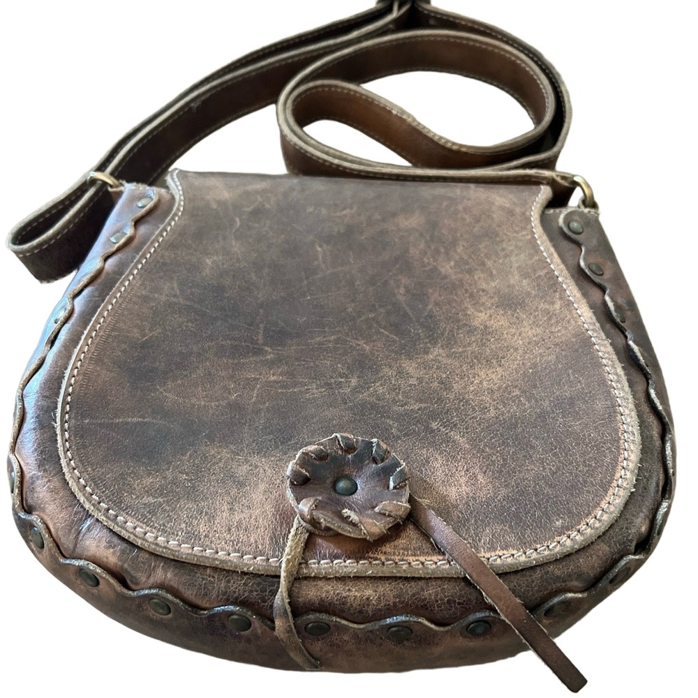 BED|STU Brown Distressed Leather Saddle Crossbody Bag